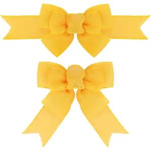 Meseey 2 Pcs Yellow Wired Ribbon Handmade Premade Burlap Bows for Wreaths Tree Decorations Gift Wrapping Outdoor Decoration (Yellow)