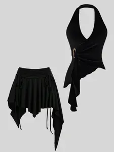 High Elastic Slimming Sexy Halter Top Short Skirt Two-Piece Set, Stylish and Comfortable for Women, Perfect for Parties and Daily Wear Fit Womenswear