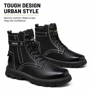 YANXIANSHOES Men's Combat Boots, Casual Minimalist High-Top Faux Leather Lace-Up Boot with Side Zipper for Work & Simple Travel, Work Protective Shoes
