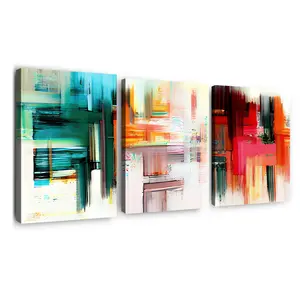 3-Piece Modern Abstract Wall Art Set, Colorful Collage Canvas Prints, Creative Brushstroke Texture Design, Living Room & Hallway Decor