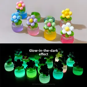 8-Piece Set New Simulation Miniature 8-Color Luminous Fine Flash Base Liquid Flower Potted Plant DIY Flower Home Decoration DIY Car Decoration Flower Figurines