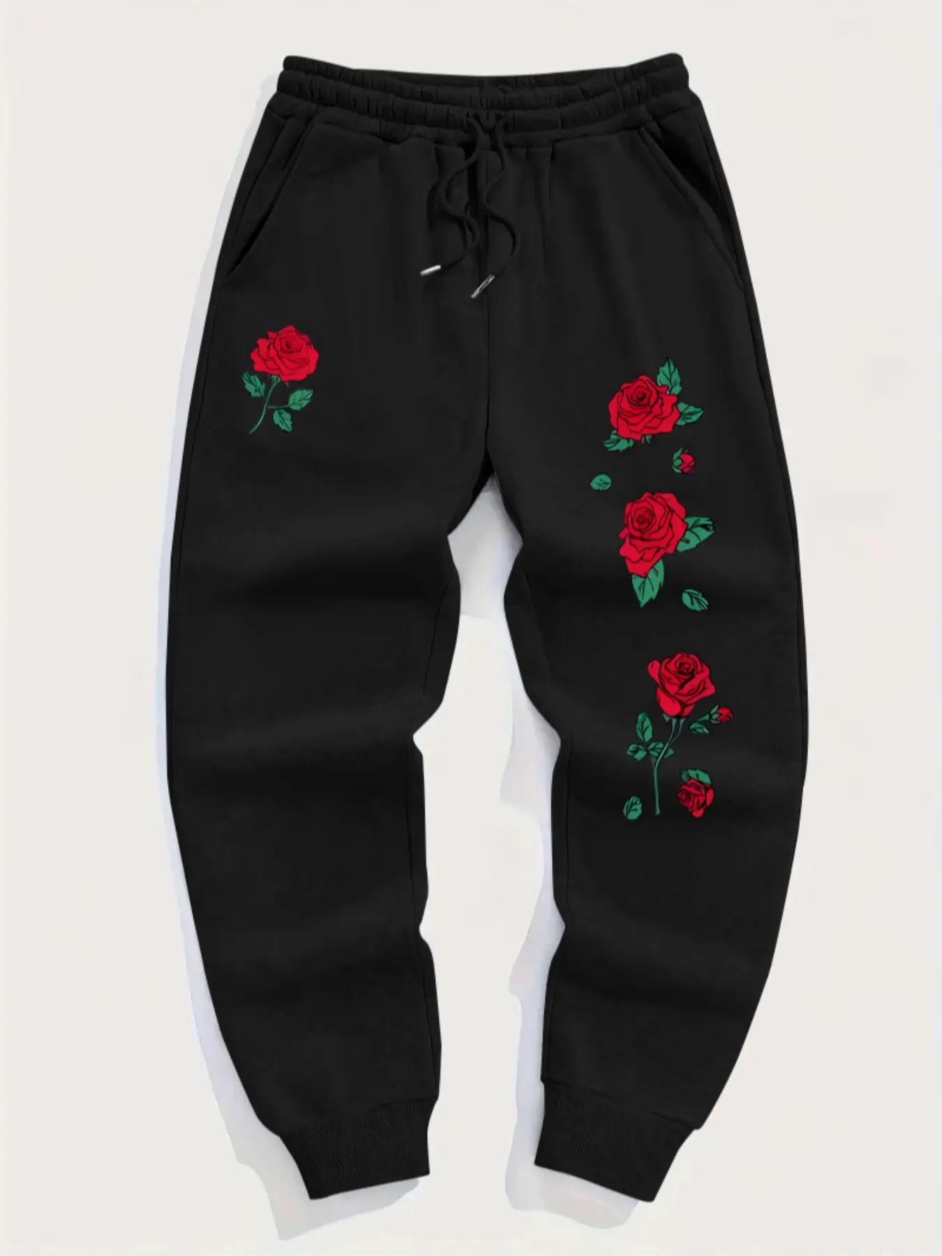 Men's Solid Color Drawstring Waist Sports Pants, Comfortable Fitted Design, Angel Print, Casual Fall & Winter Wear, Workout Pants, Knitted Sports Pants, Casual Fitness Pants, Drawstring Gym Pants, Activewear Bottoms