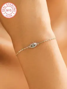925 Silver Color Crystal Evil Eye Bracelet for Women, Stylish Accessories for Daily Wear, Parties and Date Nights, Elegant Jewelry Bracelet