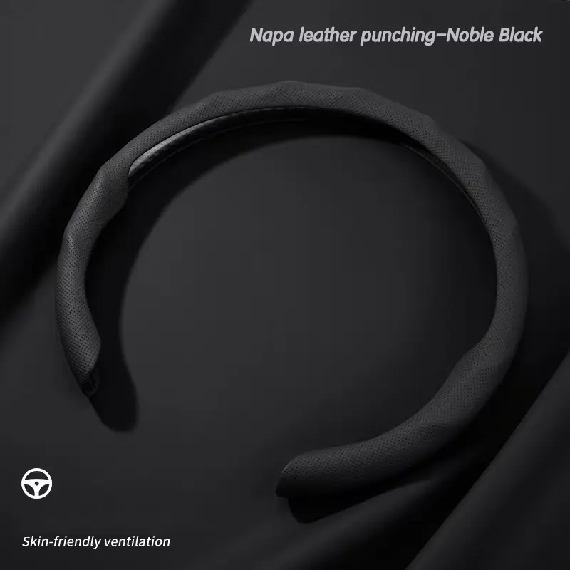 New Nappa Leather Steering Wheel Cover - Auto Accessories, Perforated Breathable Anti-Slip Design, Fast Turning, Easy Installation, All-Season Universal Fit, Suitable for Outdoor Leisure, Unisex Use