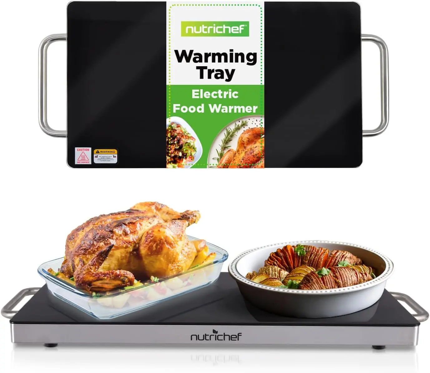 Electric Warming Tray for Food | Portable Food Warmer with Non-Stick Heat-Resistant Tempered Glass & Stainless Steel Hot Plate - Ideal for Buffets, Parties, Banquets & Family Gatherings