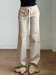 Casual Versatile Daily Commute Basic Four Seasons Fashion Style Micro Flare Fitted Woven Pants, Women's Comfortable Workwear