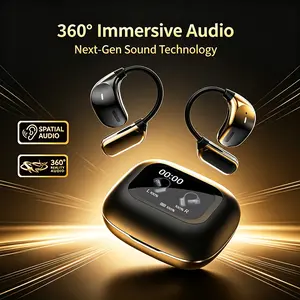 Wireless ear-hook headphones Bluetooth 5.4 for sports; 2026 Bluetooth earbuds with stereo deep bass and ear-hook design; charging case with LED display; compatible with Android/Android OS, iOS, workouts, gym, office, and gaming.