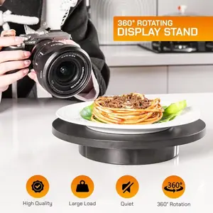 3 in 1 Motorized Rotating Display Stand with 5.74 /7.08/ 8.66 inch Replacement Cover,Max 22lbs Load,360 Electronic Turntable for Photography Products (3 in 1 Rechargeable Turntable/ Black/ With Remote controller)