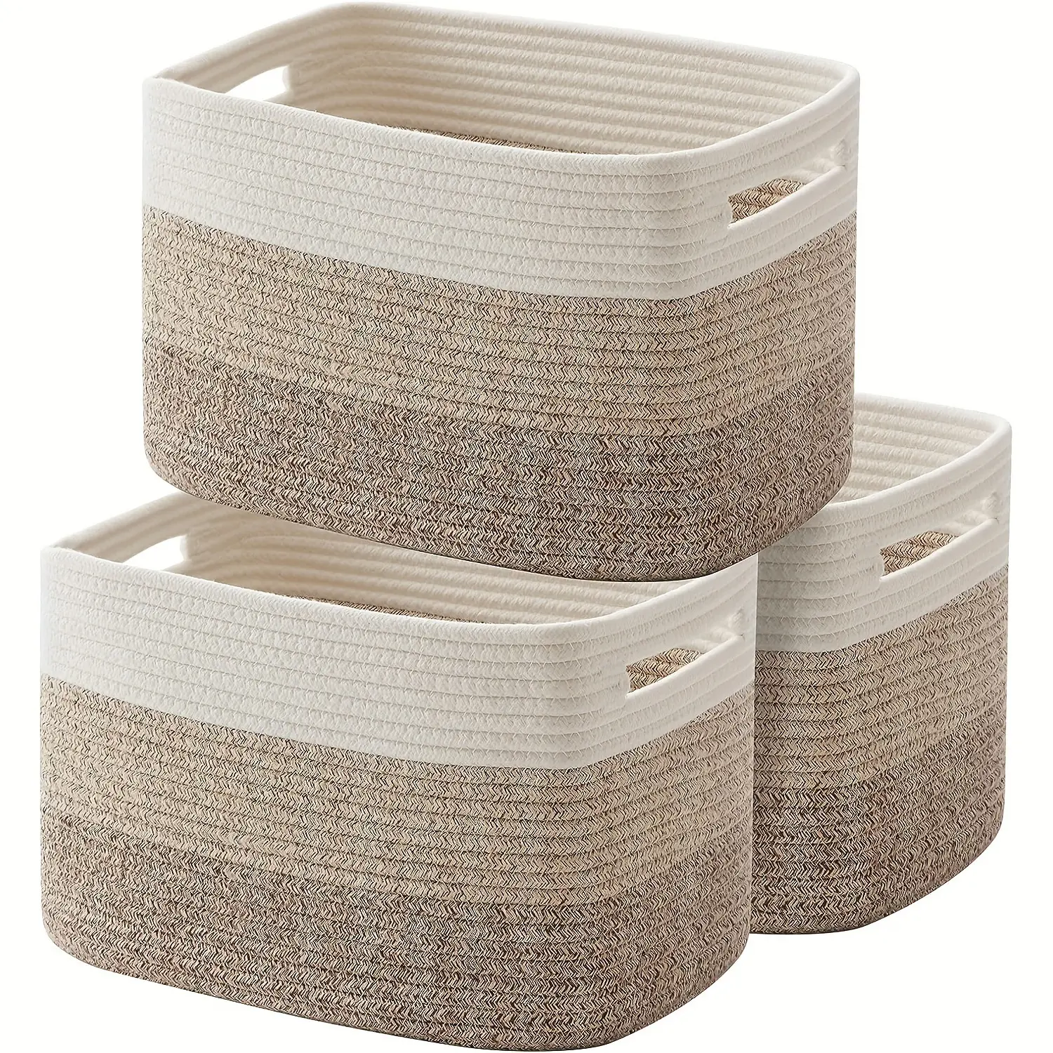 Woven Storage Basket – Large Capacity Square Storage Organizer, 3-Pack, Space-Saving Home Organizer Essentials for Living Room, Balcony, Hallway, Laundry Room, Bedroom, Storage Unit, Room Storage