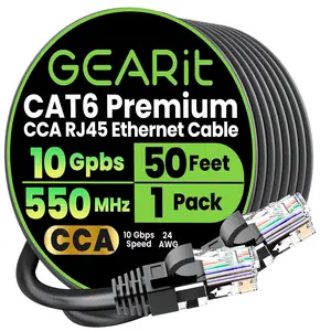 GEARit Cat 6 Ethernet Cable CCA (50 feet) LAN Network Cord, UTP, Internet, Network Cable - Supports Cat6 / Cat5e / Cat5 Network Standard - Black, 50ft