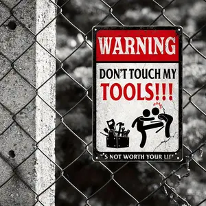Vintage Metal Sign Warning Dont Touch My Tools Wall Decor for Man Cave Garage Workshop Rustic Home Office Living Room Bedroom Holiday Halloween Christmas Gift 8x12 Inch 20x30cm Reusable