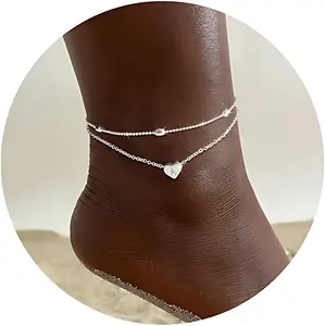 FUNSANNY Moodear Silver Ankle Bracelet for Wome Waterproof Layered Silver Anklet Dainty Heart Initial Charm A-Z Letter Anklet for Christmas