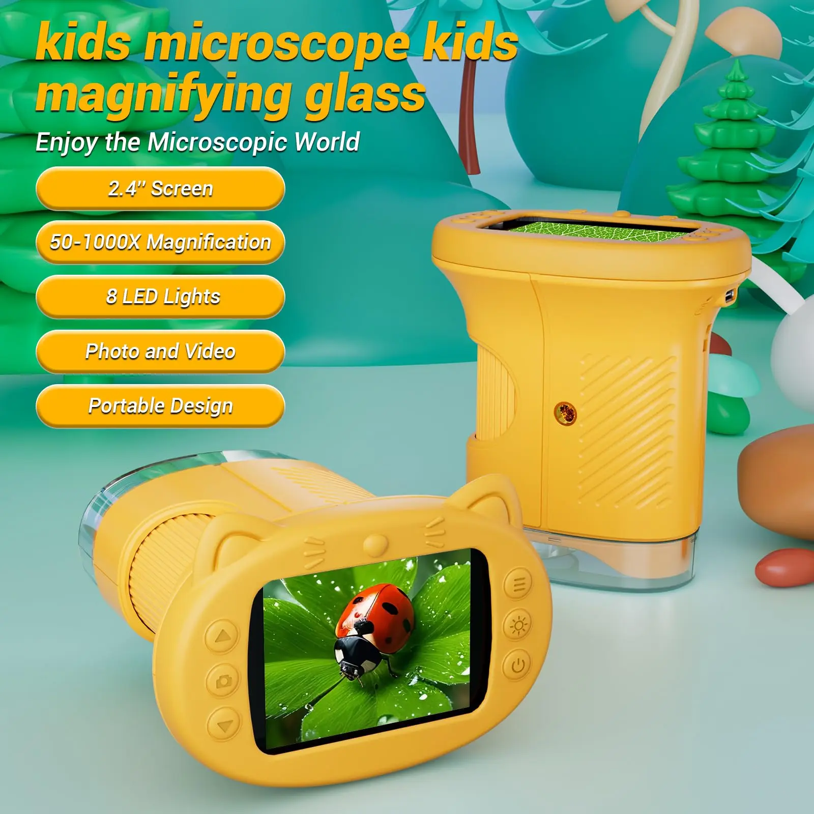 [2026 Upgrade] Microscope with Built-in Photo & VideoCamera, 2.4"4K Screen-1000X Microscope Rechargeable PortableMini HD Microscope for Outdoor Exploration, STEM Toy & Educational Gift for Boys & Girls Ages 3+