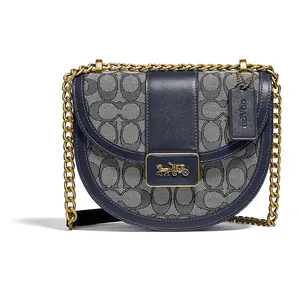 COACH Alie 20 Saddle Signature Jacquard and Leather Crossbody Bag for Women in Navy Blue Adjustable Strap Satchel