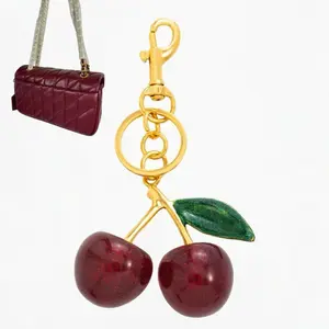 Cute Cherry Bag Charm Keychain with Mini Bag Gift, 2 PCS Set