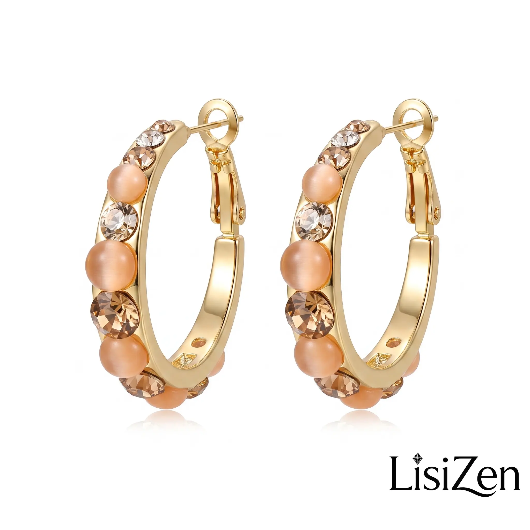 Rhinestone Hoop Earrings 14K Gold Plated Sparkling Crystal Round Ear Cuffs, Vintage Inspired Chic Statement Earrings for Women DZEH3909