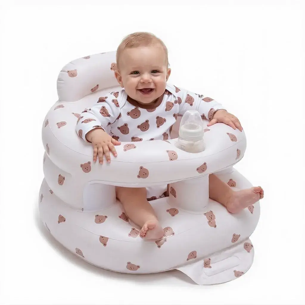 Inflatable Toddler Floor Seat with Built-in Pump, Ergonomic PVC Infant Chair with Safety Fence, Portable for Travel and Learning to Sit