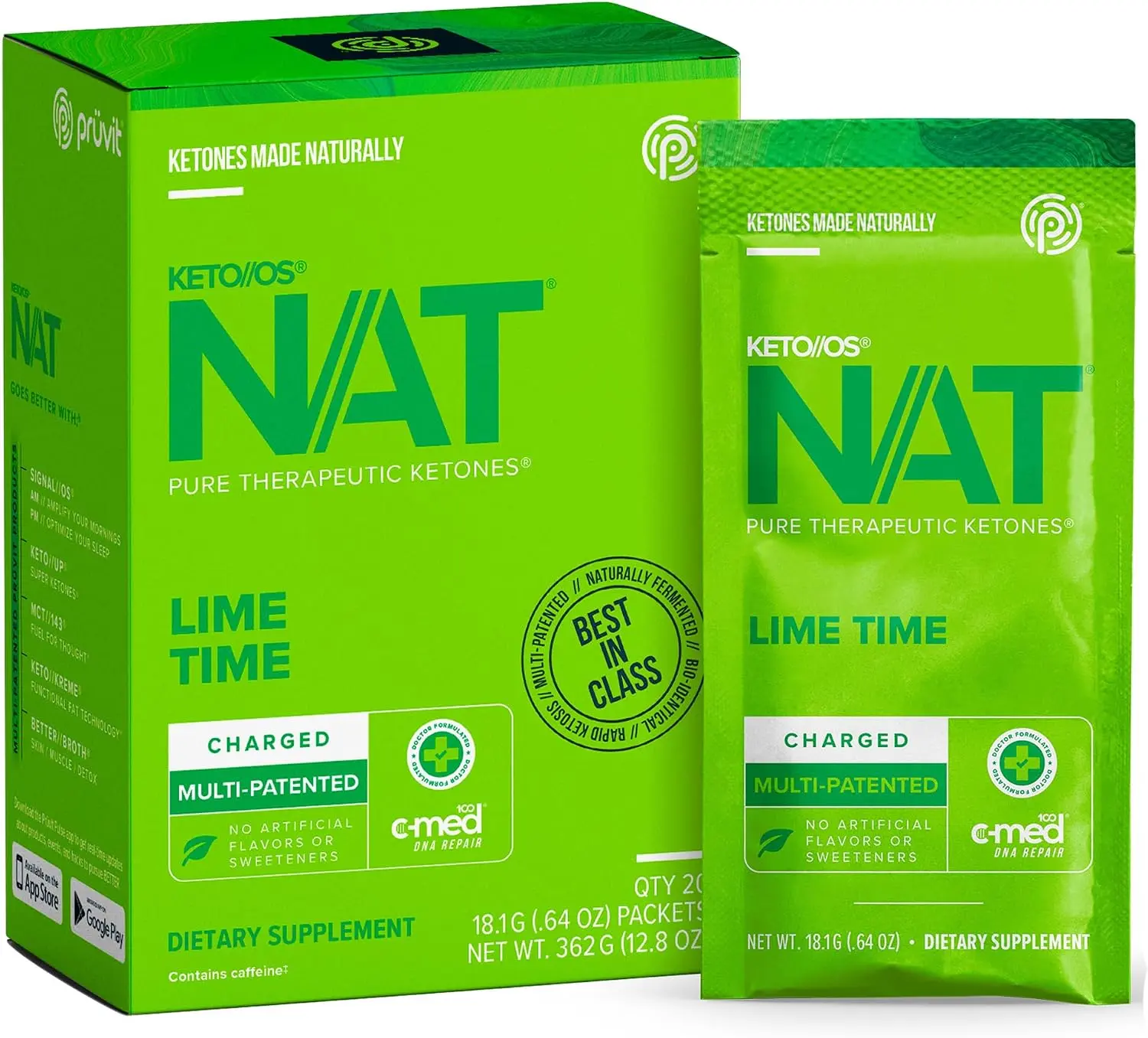 Pruvit Keto//OS NAT® Lime Time Charged Ketone Drink Mix - 20 Sachets