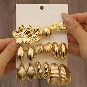 9 Pairs Chunky Gold Silver Earrings Set, Trendy 2026 Statement Earrings for Women, Hypoallergenic Hoop Studs Pack, Y2K Jewelry Gift