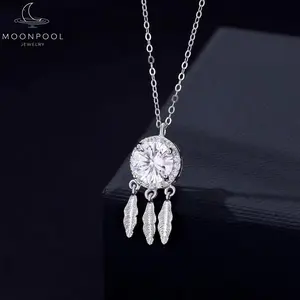 【#24】Sparkling Dreamcatcher Necklace with Adjustable Chain, S925 Sterling Silver Moissanite Feather Pendant, Radiant Boho Jewelry, Luxury Gift for Her