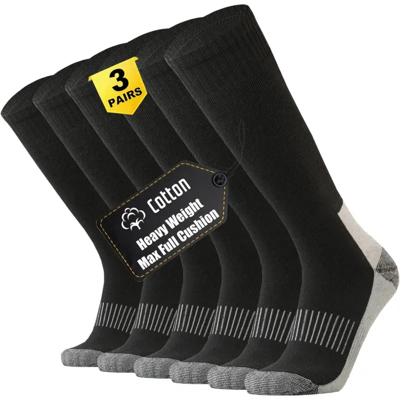 Men's Extra Thick & Full Cushion Knee Socks - Ribbed Cotton Blend, Highly Stretchable, Moisture Wicking, Thermal, Steel Toe Work Boot Socks, Prevents Blisters, Athletic Socks for Hiking, Hunting