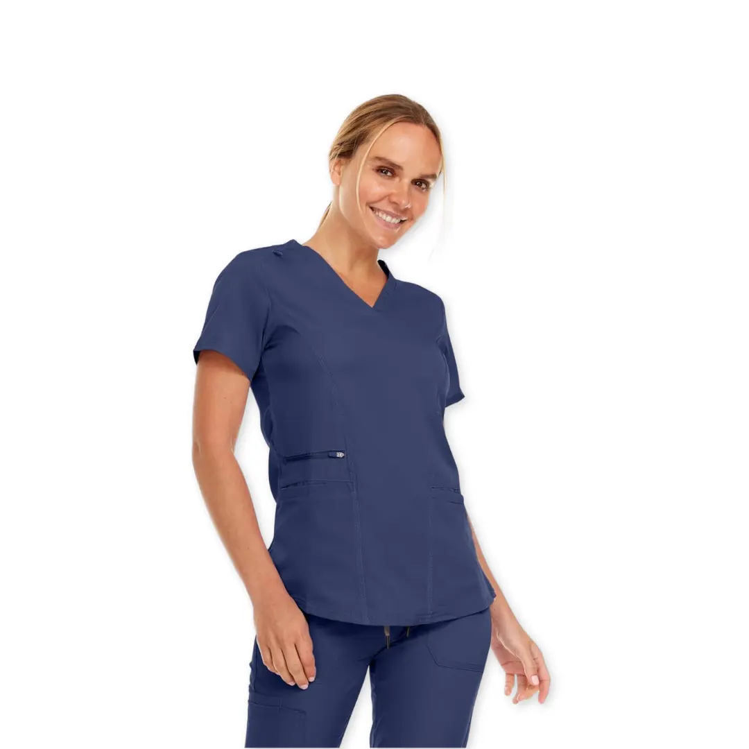 Women's Medichic Stretch Cargo Scrubs Set - Petite Size Clinical Medical-Themed Uniform, Stylish Workwear Clothes with Functional Accessory, Fashionable Top, and Stretchy Pants (Style-Infused Women's Clothes)