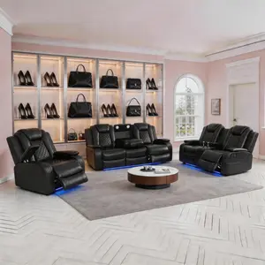 Luxury Luxury Black Breathing 3-Piece Living Room Modern Power Reclining Leather Sofa Set Luxury Luxury Black Breathing 3-Piece Living Room Modern Power Reclining Leather Sofa Set