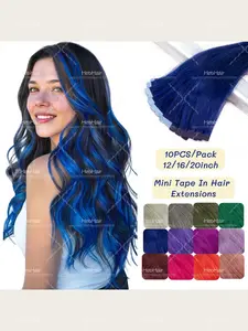 Rainbow Multicolored Hairpieces, Y2K 10pcs Mini Tape-In Human Hair Extensions, Double-Sided Adhesive, Quick Hairstyle Change, Party Accessories