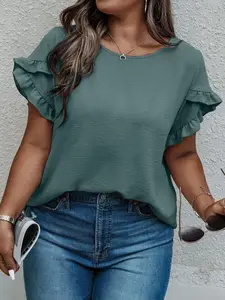 Elegant Plus Size Women's Top, Woven Fabric, Suitable for Indoor Outdoor Travel, Fashionable and Stylish, Perfect for Holidays
