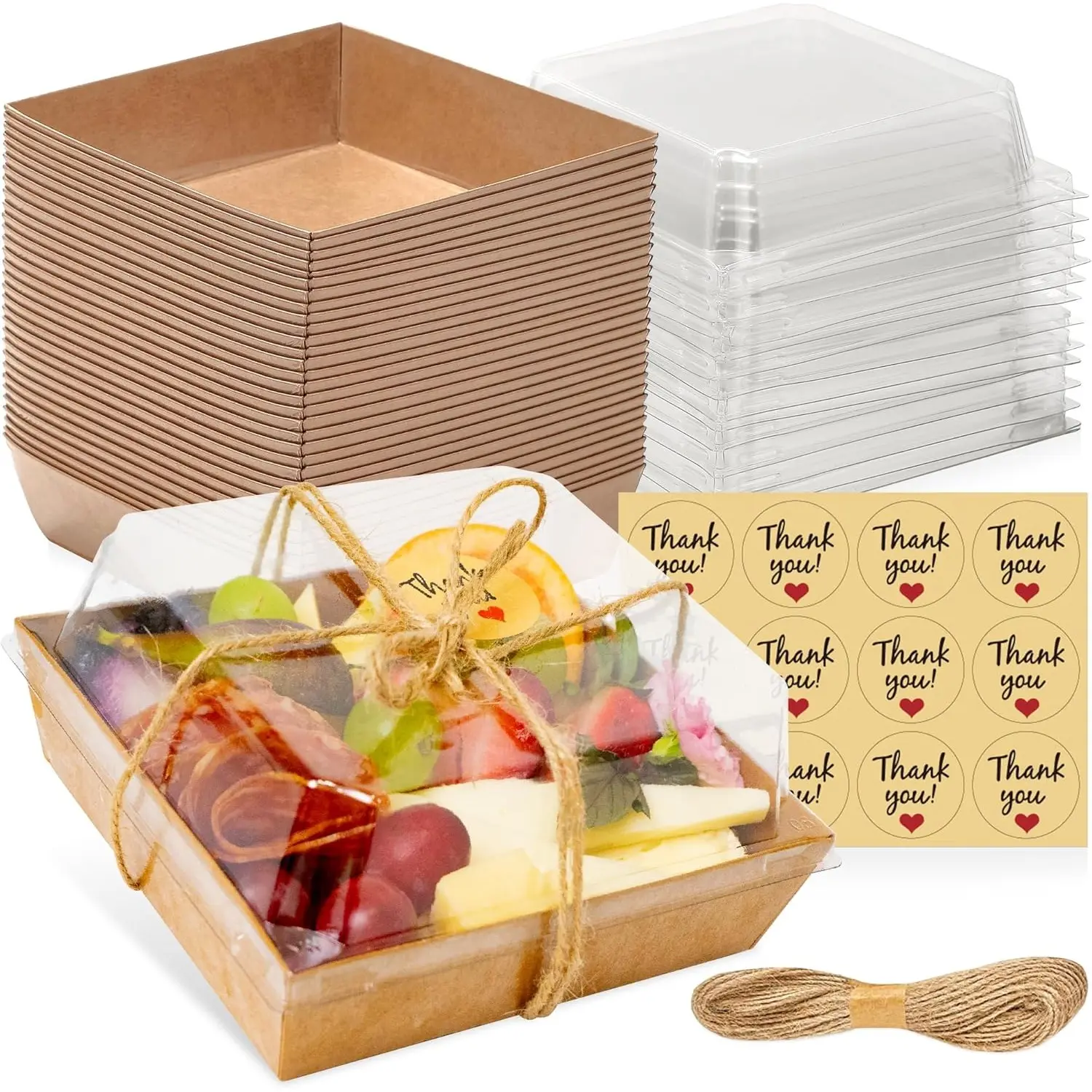 50 Pack Small Charcuterie Boxes with Clear Lids - To Go Paper Mini Charcuterie Box, Disposable Food Containers, 5Inch Dessert Boxes - Sandwich, Cookie, Sushi, Cake Slice, Strawberries (Brown) - Home Improvement.