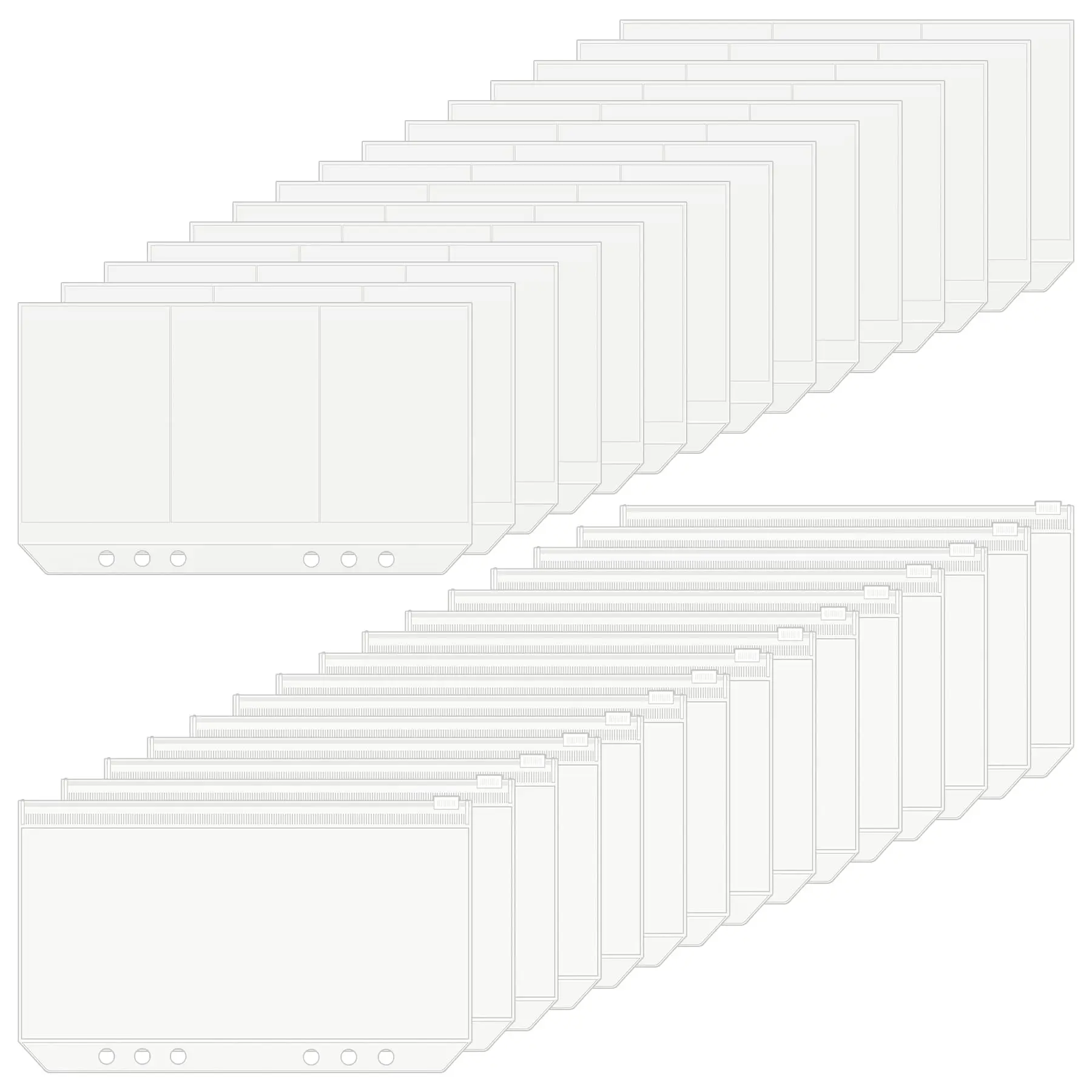 30pcs A6 Budget Envelope, Clear 6-hole Binder Pocket Envelope for Budgeting, Zipper Business Card Holder for Office, Money Stuffing Envelopes for Cash Saving, Document Pouch for A6 Budget Binder, Office Stationery Supplies