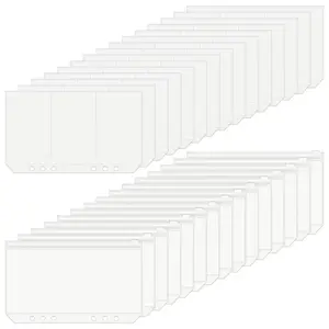 30pcs A6 Budget Envelope, Clear 6-hole Binder Pocket Envelope for Budgeting, Zipper Business Card Holder for Office, Money Envelopes for Cash Saving, Document Pouch for A6 Budget Binder, Office Stationery Supplies