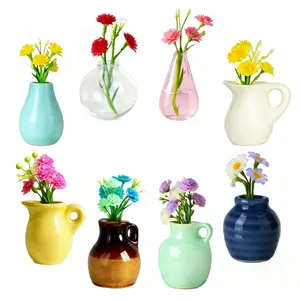 8-Piece Set Mini Ceramic Vase Magnets, Cute Artificial Flower Decor, Ideal for Refrigerator, Office, Kitchen, Storage Cabinet, Whiteboard, Nature, Home Decor