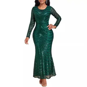 Long Sleeve Sequin Formal Dress, Floor Length, Slim Fit with Comfortable Lining