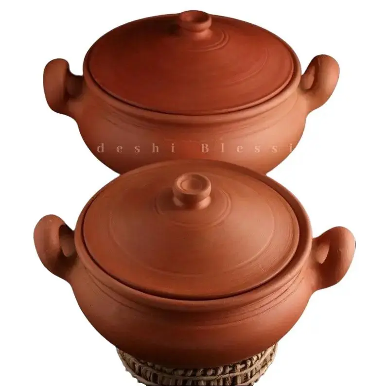 Unglazed Clay Pot for Cooking with Lid/ LEAD-FREE Earthen Kadai/ Indian Clay Handi/ Curry Biryani Pots