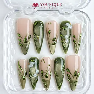 Younique Nails | 10PCS 100% Handmade Press-On Nails | Reusable Colorful Art acrylic stylish 3D