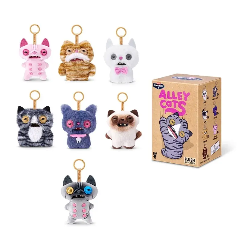 Fuggler Alley Cats Plush Keychain Funny Ugly-Cute Cat Keychain with Human-like Teeth, Blind Box Stuffed Animal Toy for Backpacks, Collectible Gift for Kids & Adults  Key Charms