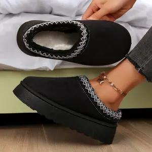 Women's Platform Slippers Suede Fuzzy Cozy Slip-on Snow Boots Winter Warm Comfy Outdoor Indoor
