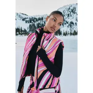 Winter Fun Abstract Puffer Vest - Pink/combo