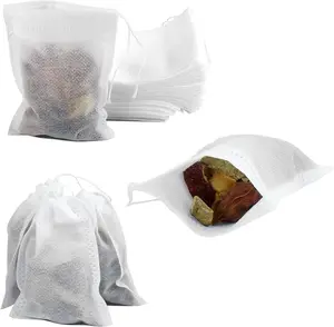 100 Pack Drawstring Bags, Disposable Small Mesh Bags for Cooking, Soaking Medicinal Liquor, Tea Coffee Filter, DIY Craft Spices Storage, Weeding Party Favor