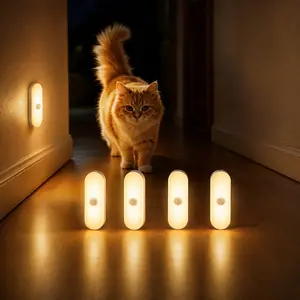 2/4PCS Rechargeable Motion Sensor Light, Wireless Magnetic LED Stick-On Night Lamp Auto On/Off, Easy Install Smart Emergency Lighting for Home Closet Cabinet Stairs Bedroom & Kitchen Personalized Music