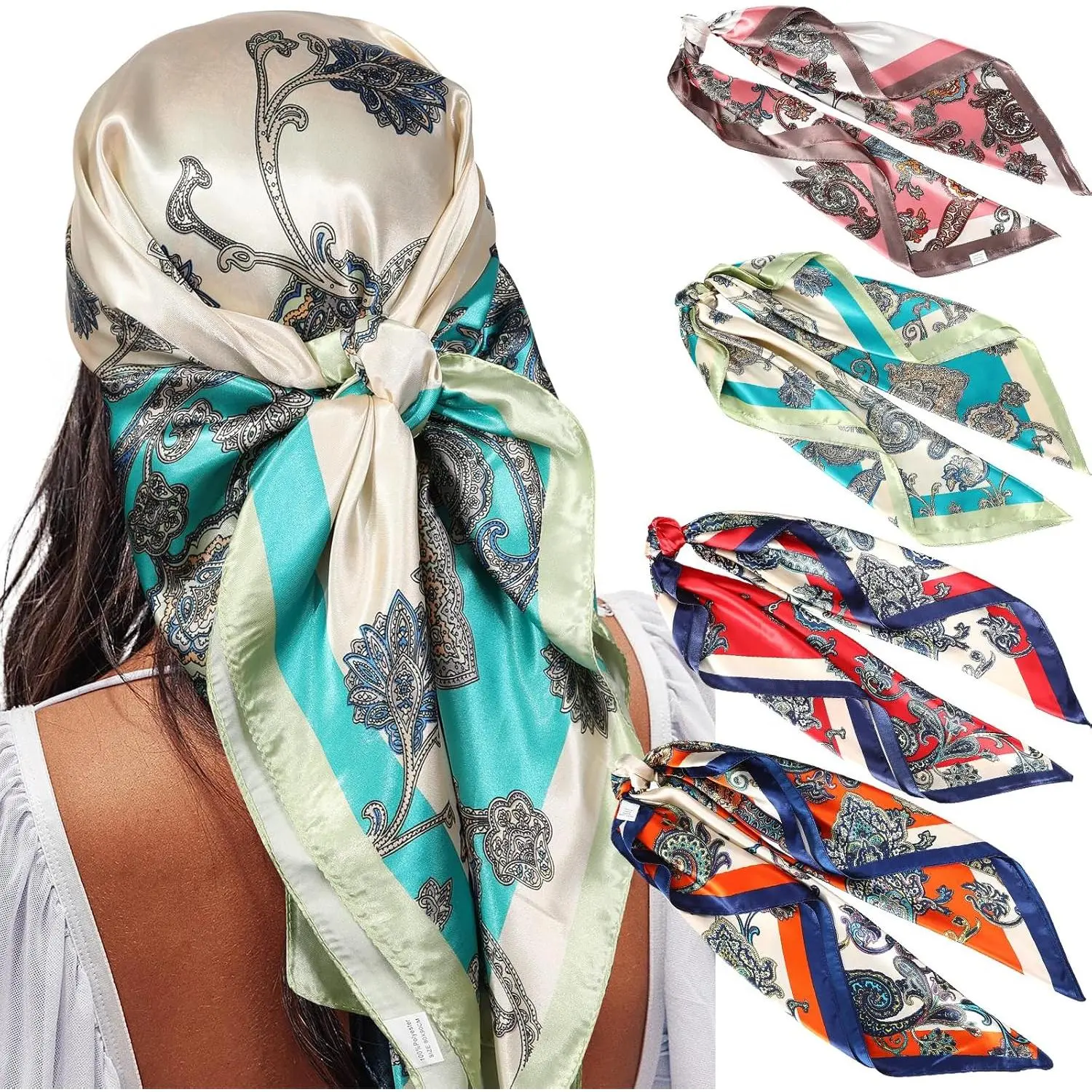 4Pcs 35” Polyester Large Square Head Scarves, Neck Scarf Hair Sleeping Wraps Scarfs for Women,Hand Tools Kits bandana craftsmanship accessory comfortable scarf wear suit