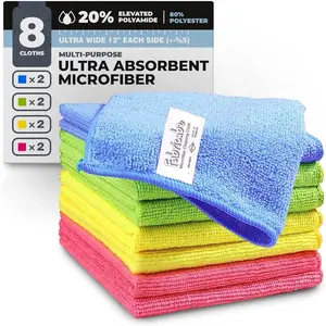Turkish Microfiber Cleaning Cloth of 4 Colors | 20% Polyamide for Elevated Liquid Suction |  Have Drying  for Kitchen and  Accessories | Rags with Reinforced Edges, Pack of 8