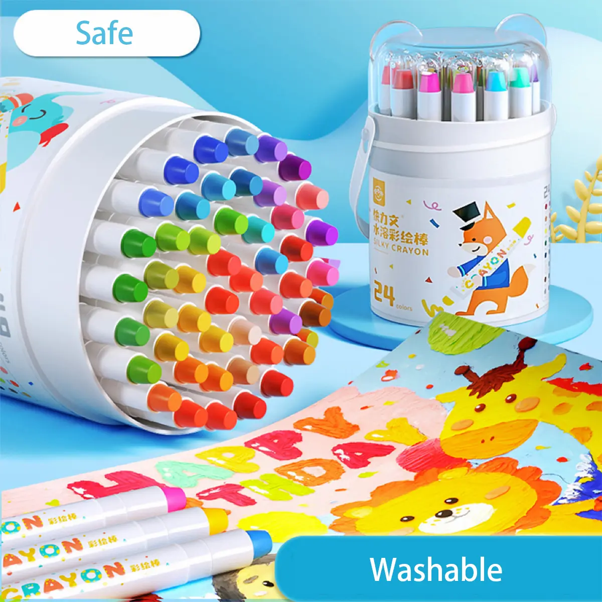 Jumbo Silky Crayons for Toddlers Easy Grip TwistJoy Crayons Non Toxic Washable Crayons for Kids Gifts Coloring Pencils Art Supplies #SummervibesWashable painting stick, 24,36,48 colors Crayon for children, non-toxic colored oil painting powder crayon
