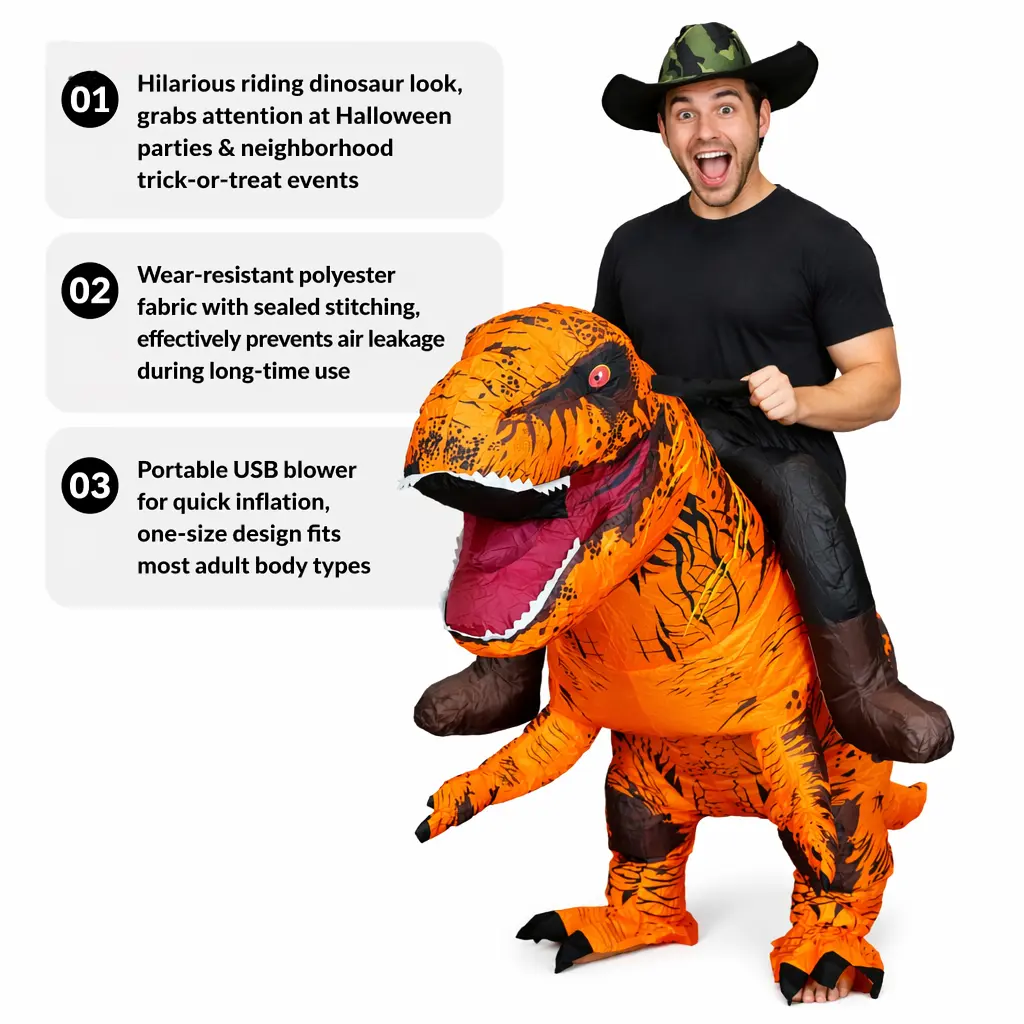Women's Blow-Up T-Rex Shape Inflatable Dinosaur Costume - Recycled Polyester, Lightweight, Flexible for Adult Halloween Parties, Cosplay, Clothes, Full Body Length, Plain, Women's Clothes, Holiday, All Seasons, Dinosaur Look, Animals/Insects/Dinosaurs