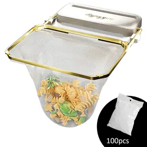 Foldable Sink Drain Filter Basket with 100 Disposable Mesh Bags | Kitchen Food Waste Catcher & Disposal Tool