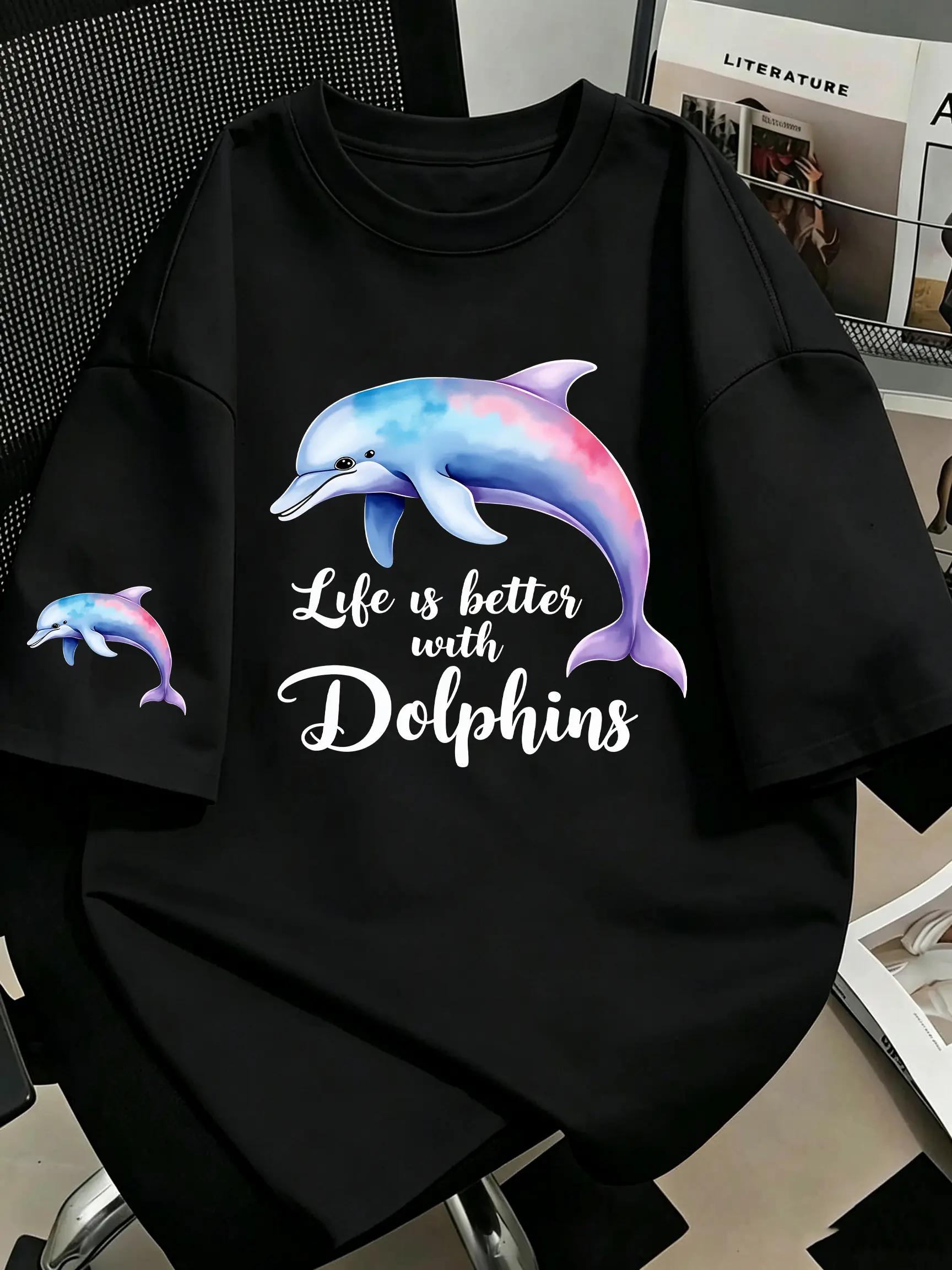 Life Is Better With Dolphins Oversized Tee | Ocean Dolphin Lover Casual Unisex T-shirt