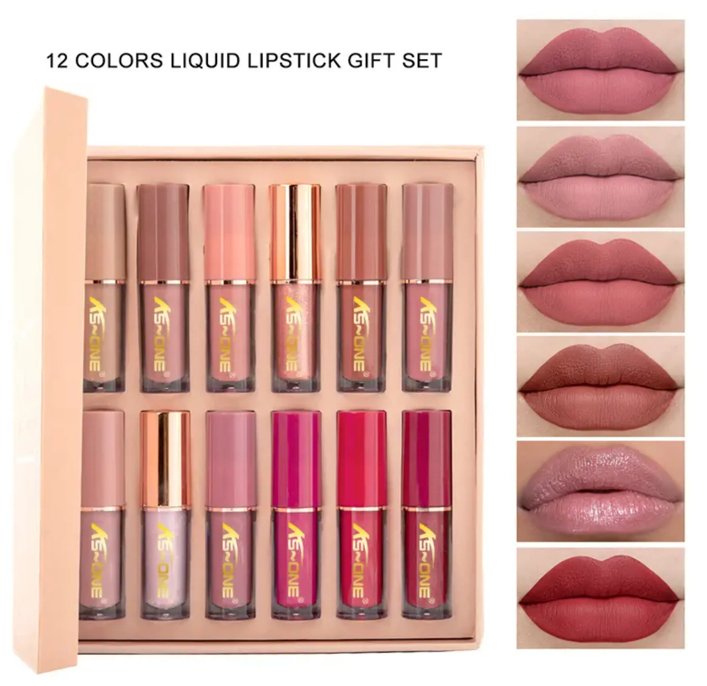 Women's 12-Color Makeup Lip Gloss & Liquid Lipstick Set - Non-Fading Matte, Pearlescent Finish, for Daily Wear, Ideal Gift, 12-Color/Set, Adults, Color Correction