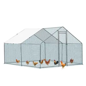 Large Metal Chicken Coop, Walk-in Poultry Cage Chicken Hen Run House with Waterproof Cover, Rabbits Cats Dogs Farm Pen for Outdoor Backyard Farm