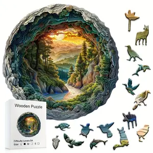 Colorful Forest Wooden Jigsaw Puzzle Boxed Gift, Holiday Gift, Handmade DIY, Unique Home Decor & Creative Craft Kit, Perfect for Gifting, Wooden Puzzles